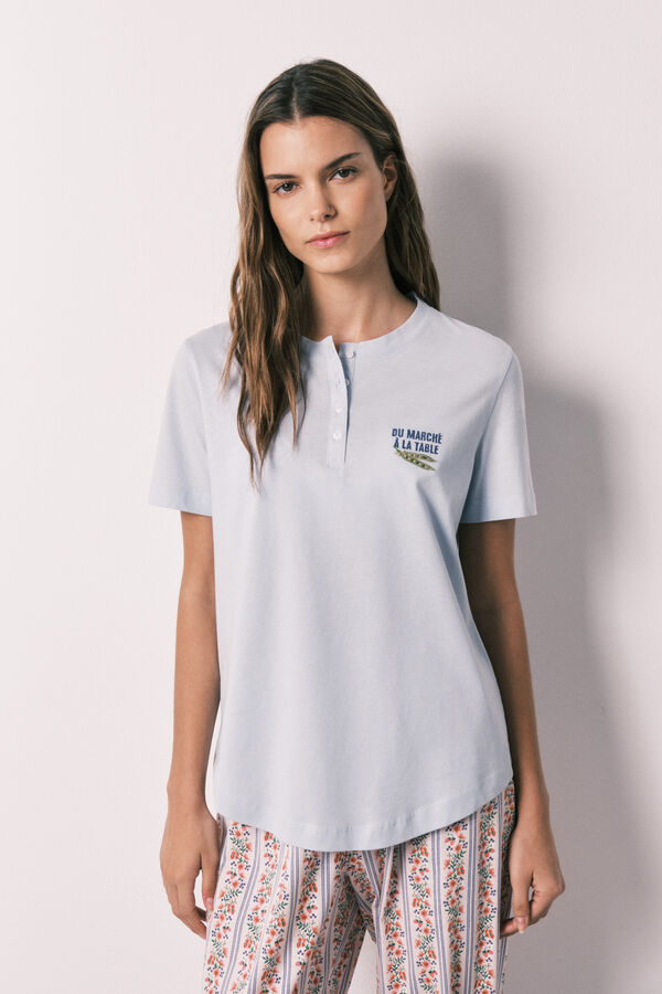 Women'secret T-shirt de manga curta 100% algod&atilde;o azul azul