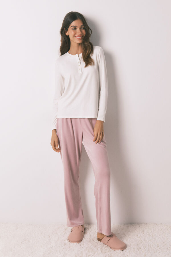 Women'secret T-shirt de viscose branca brilhante de manga bege