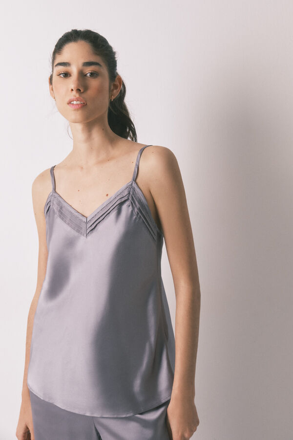 Women'secret Conjunto de pijama de cetim e renda cinzento cinzento