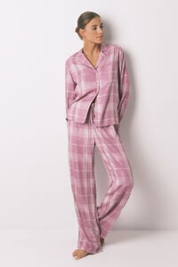 Women'secret Pijama camisero largo  viscosa cuadros rosa