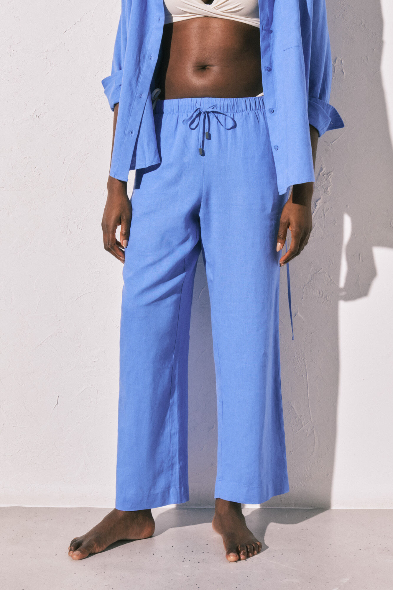 Women'secret Cal&ccedil;as compridas de linho azul