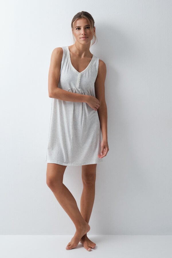 Women'secret Camisa de dormir curta sem mangas cinza cinzento