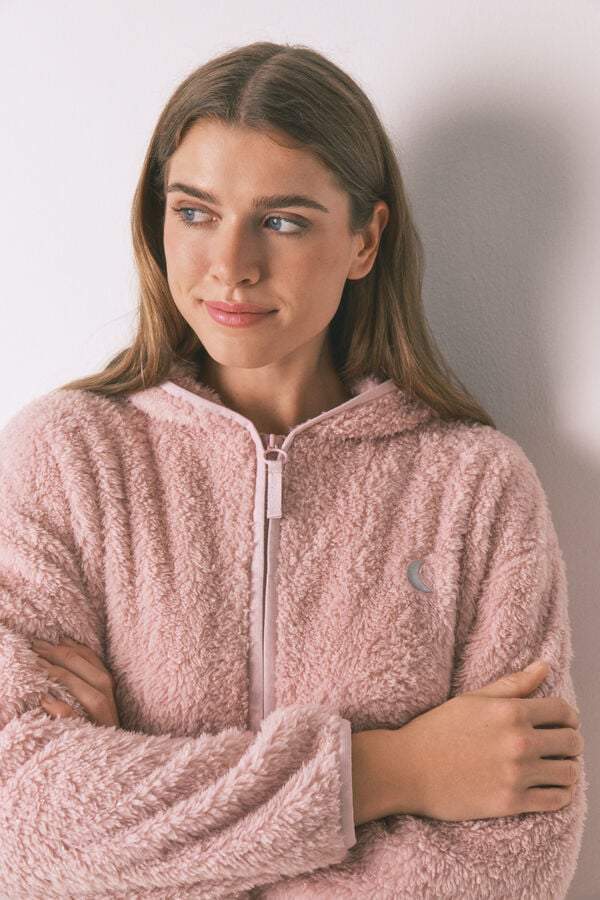 Women'secret Robe curta tecido de pelo rosa lurex rosa