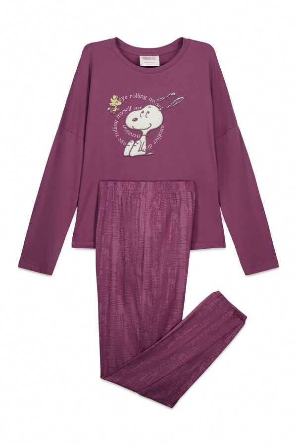 Women'secret Pijama comprido em algod&atilde;o Snoopy roxo rosa