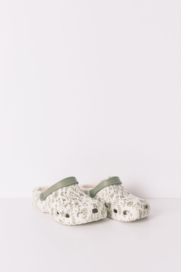 Women'secret Zapatillas casa zuecos flores verde estampado