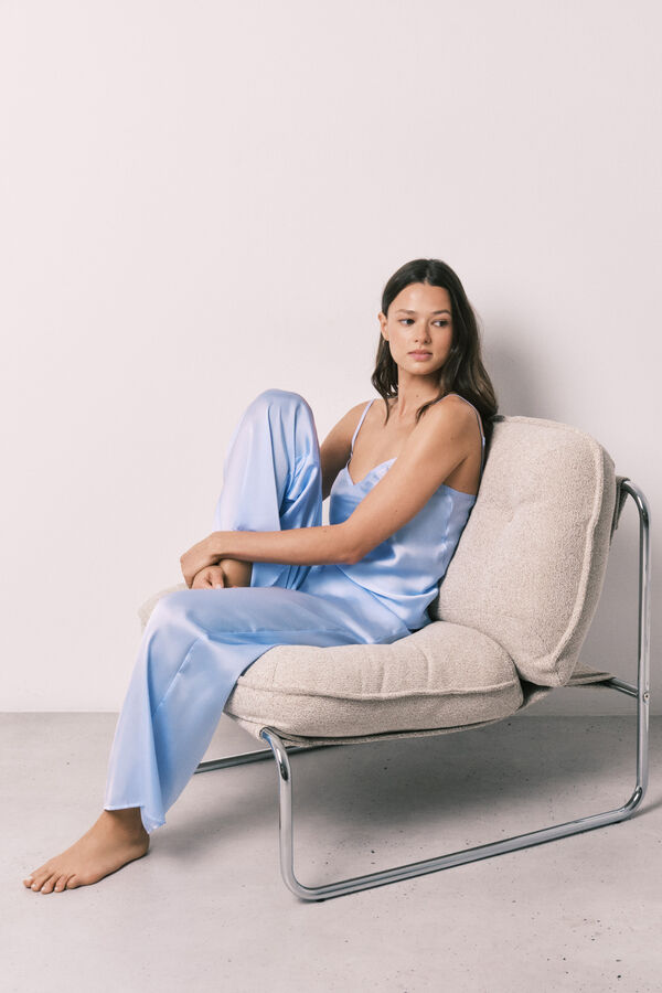Women'secret Pijama comprido em cetim azul azul