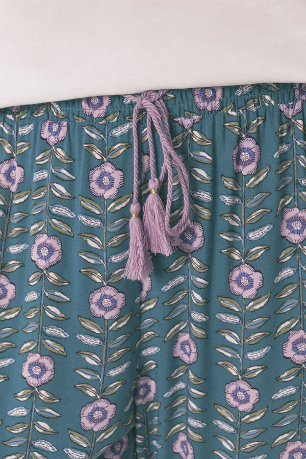Women'secret Calça comprida de viscose com estampa floral verde