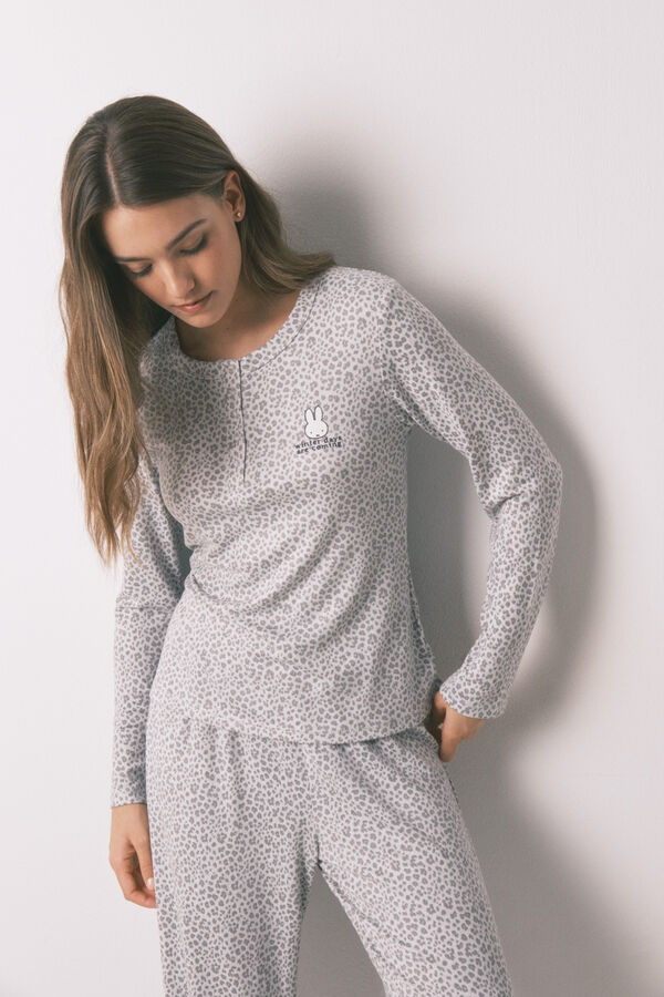 Women'secret Pijama comprido Miffy com estampado animal cinzento