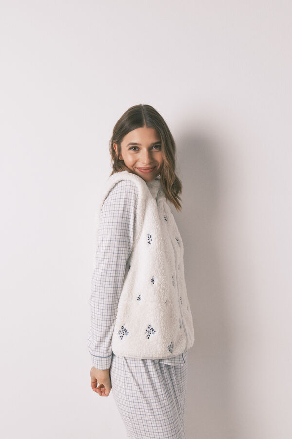 Women'secret Colete curto de pele de borrego branco bordado branco