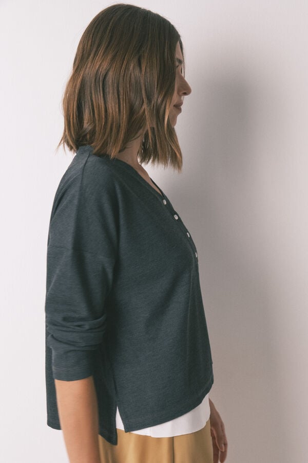 Women'secret T-shirt de manga manga waffle cinza cinzento