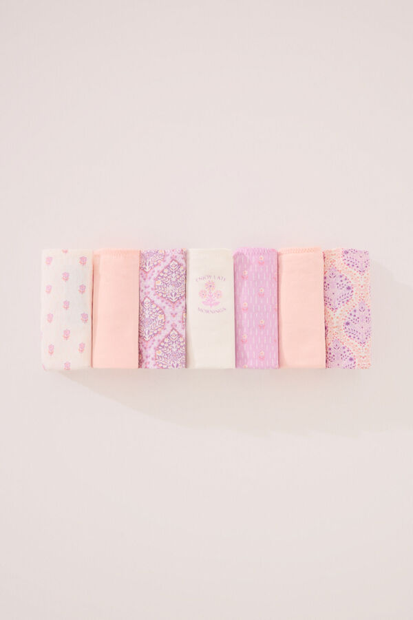 Women'secret Pack of 7 cotton thongs in pink tones printed