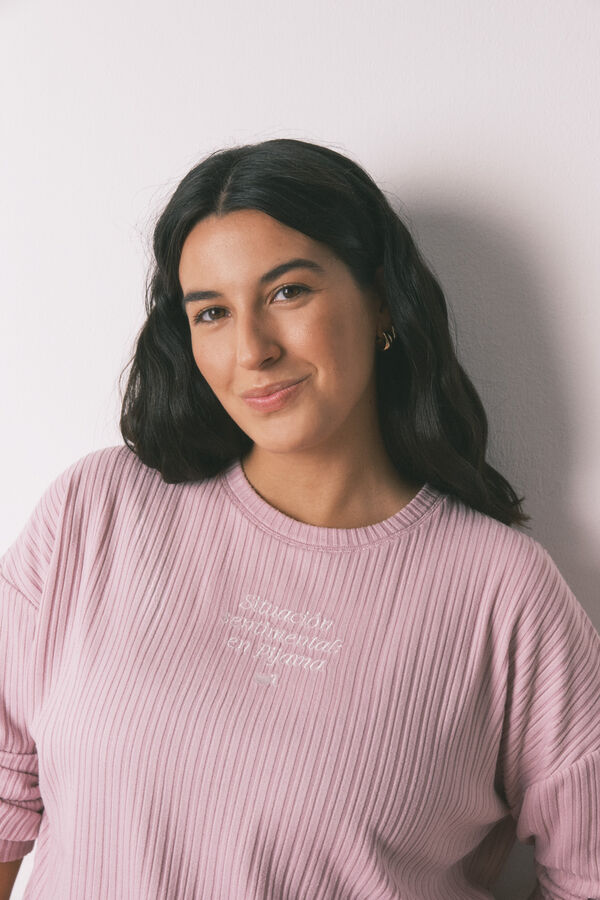 Women'secret Pijama pijama comprido rosa de malha quente e macio rosa