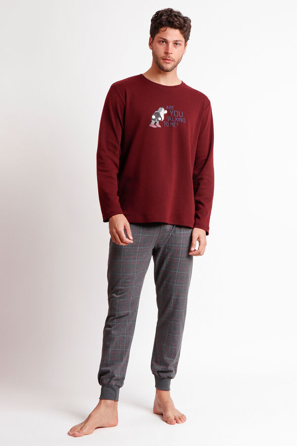 Admas Pijama largo hombre Gruñón burdeos
