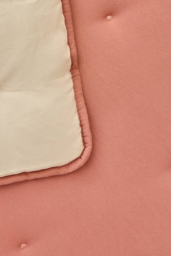 Textura Edredom revers&iacute;vel liso com bolinhas rosa