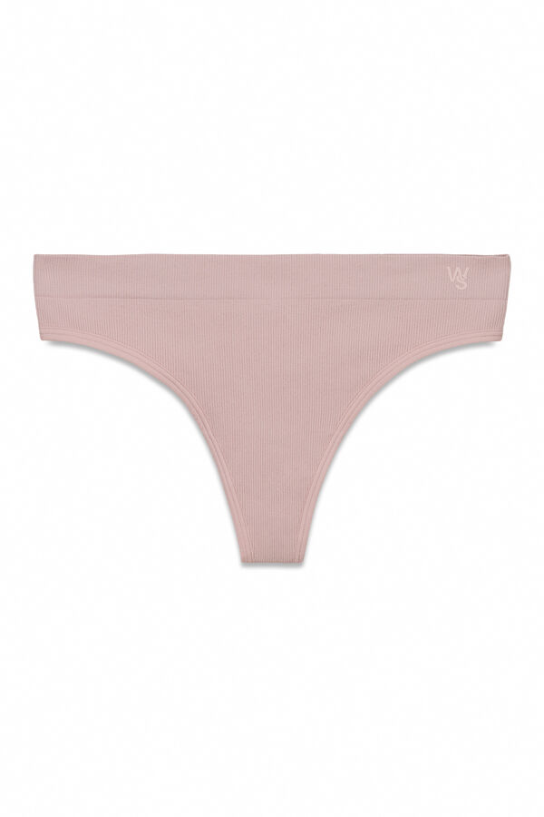 Women'secret Tanga larga canelada sem costura rosa rosa