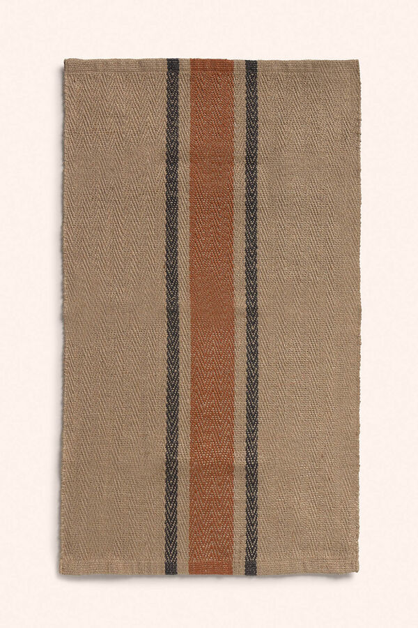 Calma House Brown jute rug with woven stripe Mas nude