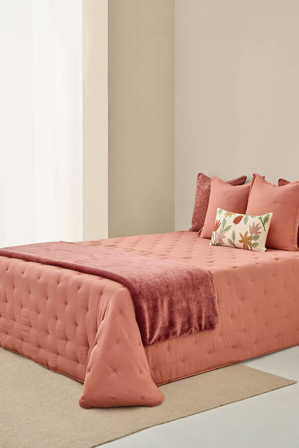 Textura Edredom revers&iacute;vel liso com bolinhas rosa