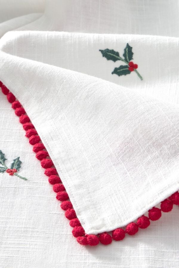 Textura Toalha de mesa bordada natal branco