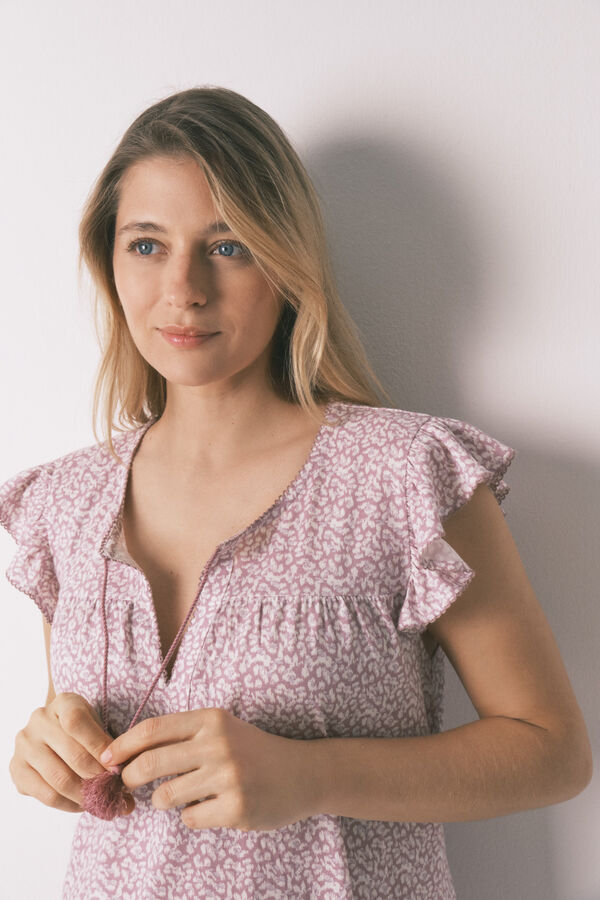 Women'secret Camisa de dormir maternity com folho em algod&atilde;o rosa rosa