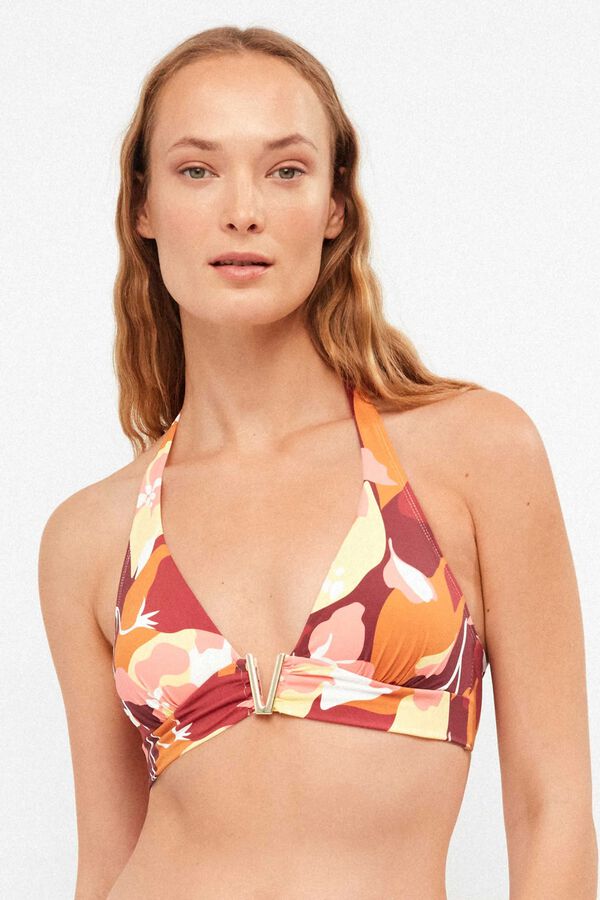 Gisela Top biqu&iacute;ni triangular estampado geom&eacute;trico branco