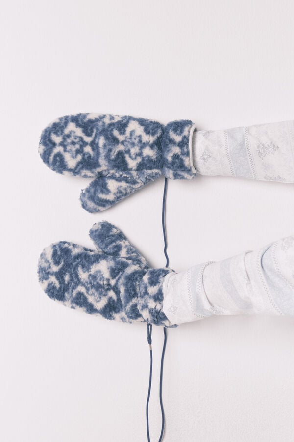 Women'secret Luvas de pele de borrego com estampa azul azul