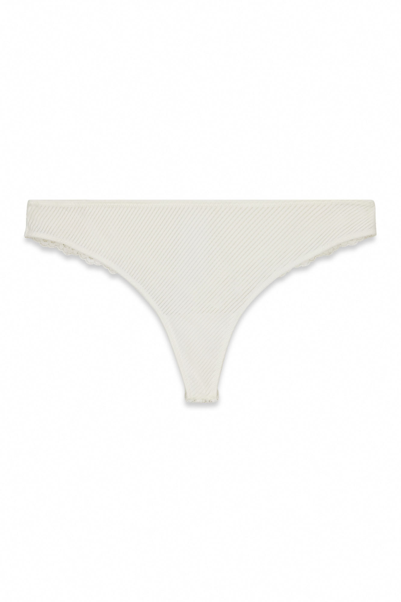 Women'secret Tanga em microfibra &agrave;s riscas e renda brancas