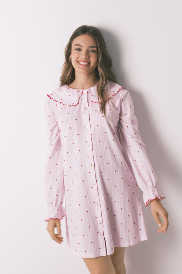 Women'secret Camisa de dormir gola Peter Pan em algod&atilde;o rosa