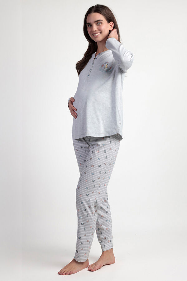 Admas Pijama maternity comprido riscas Alicia Wonderland cinzento