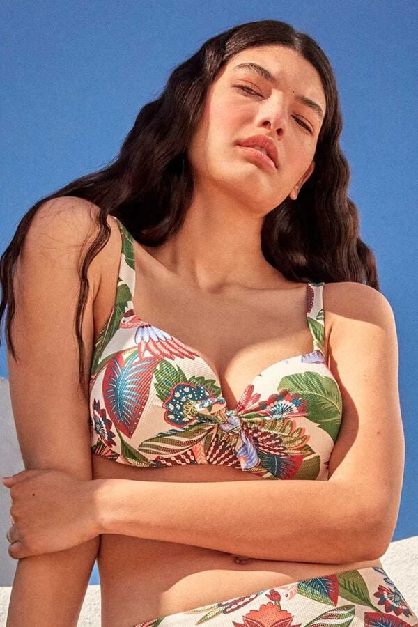 Gisela Top biqu&iacute;ni capacidade estampado tropical branco
