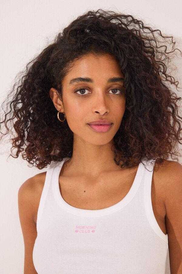 Women'secret Camiseta tirantes canalé blanco marfil