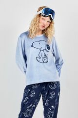 Gisela Pijama comprido de Snoopy com cal&ccedil;a estampada em contraste azul