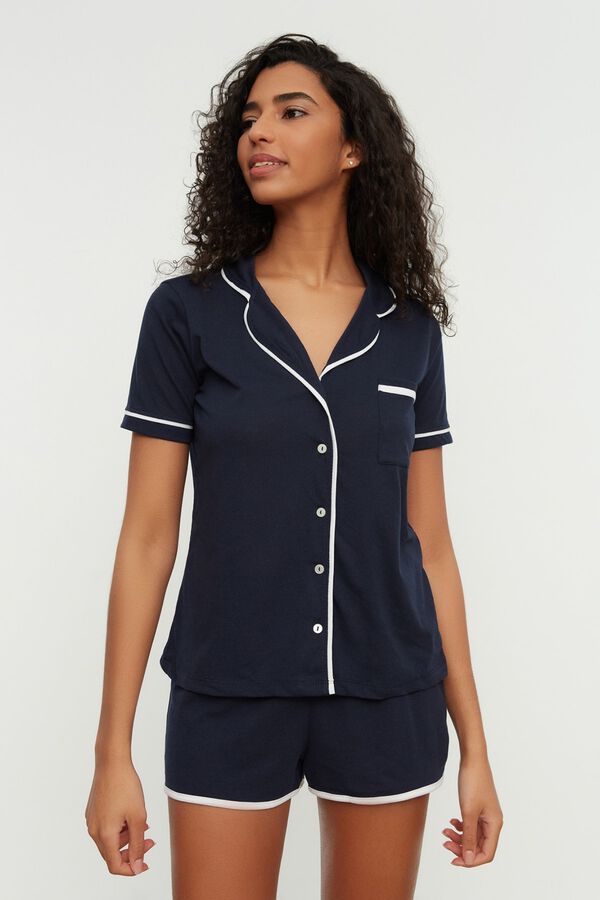 Trendyol Conjunto de pijama camiseiro curto azul