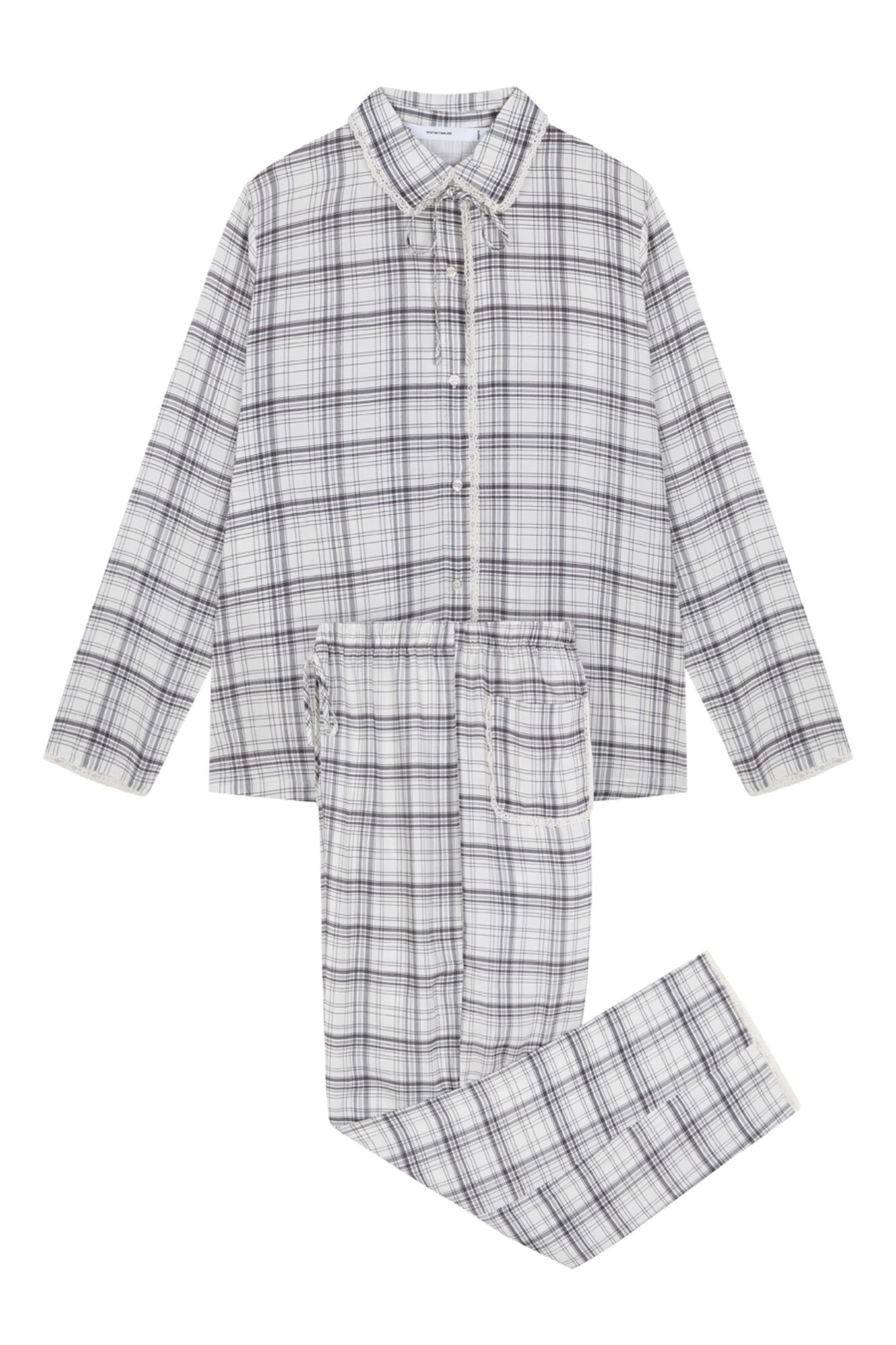 Women'secret Pijama comprido camiseiro em xadrez com detalhes em renda