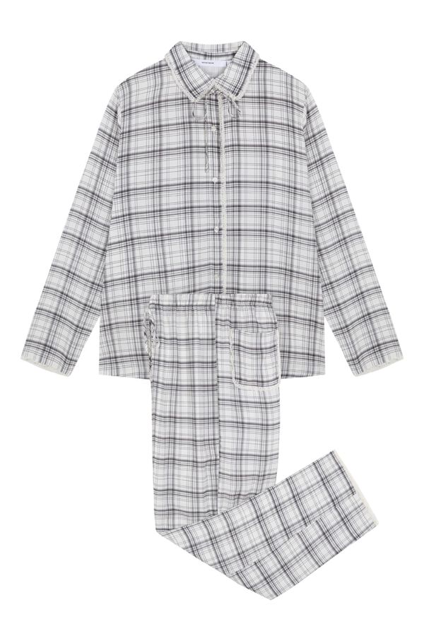 Women'secret Pijama comprido camiseiro em xadrez com detalhes em renda branco