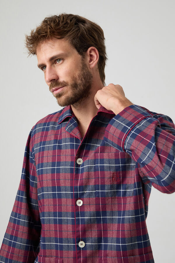 Kiff-Kiff Pijama de flanela Kiff Kiff azul vermelho xadrez estampado