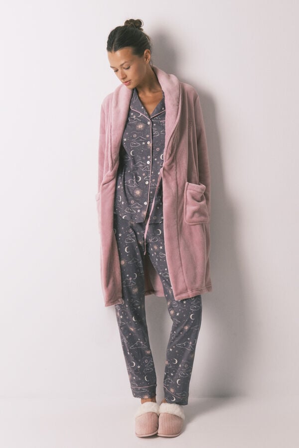 Women'secret Robe midi de lã polar rosa rosa