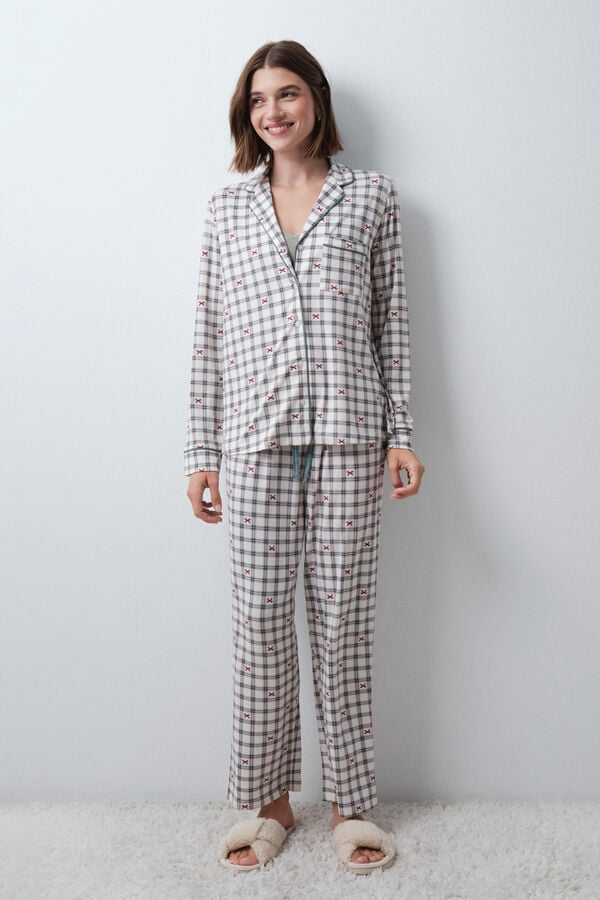 Women'secret Pijama camiseiro aos quadrados com la&ccedil;os estampado