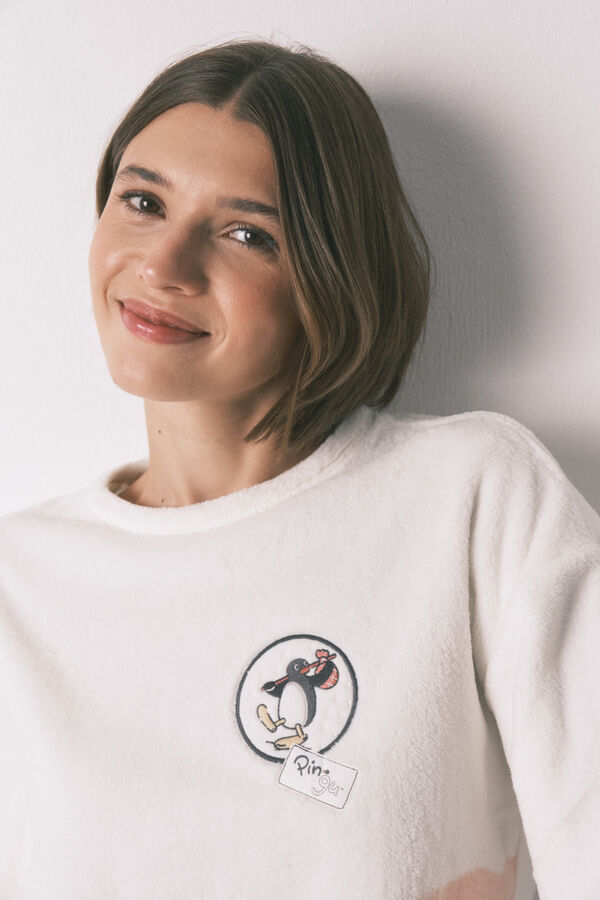 Women'secret Pijama comprido polar suave estampado Pingu bege