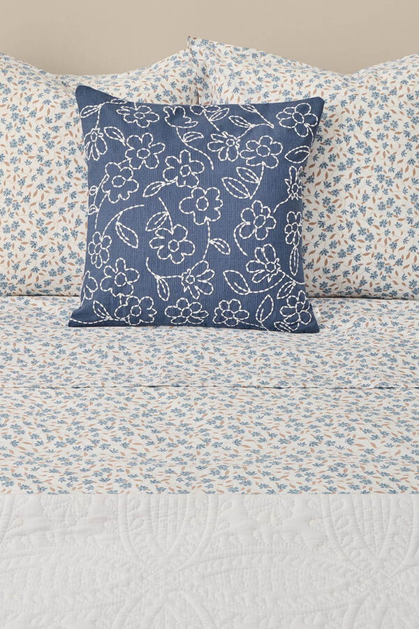 Textura Capa nórdica algodão flores azul