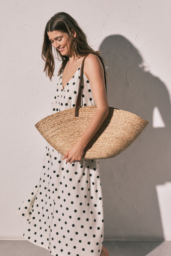 Women'secret Vestido comprido estampado de bolinhas B&W bege