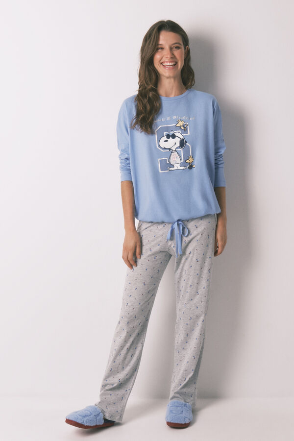 Women'secret Pijama comprido de algodão do Snoopy azul azul