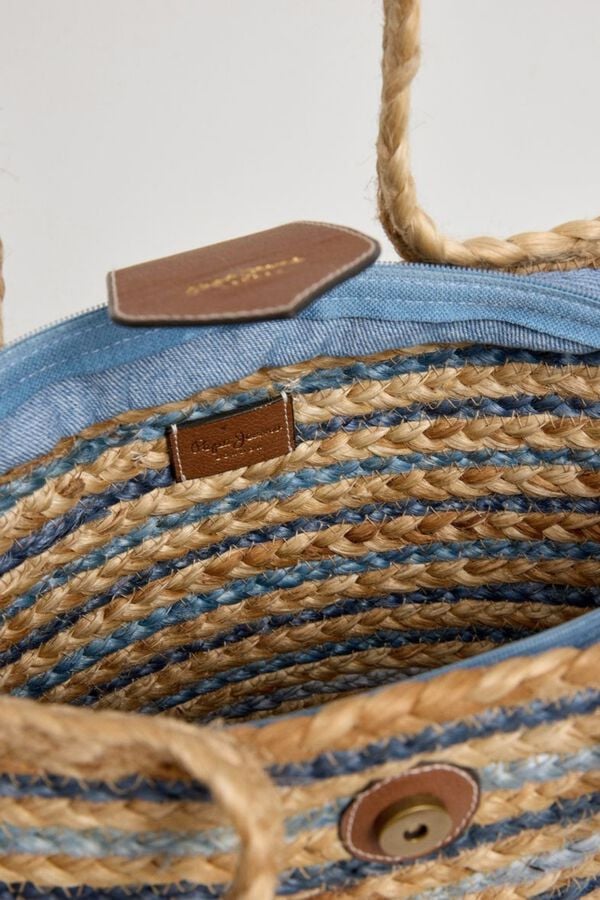 Pepe Jeans Mala de r&aacute;fia tran&ccedil;ada &agrave;s riscas com al&ccedil;as rosa
