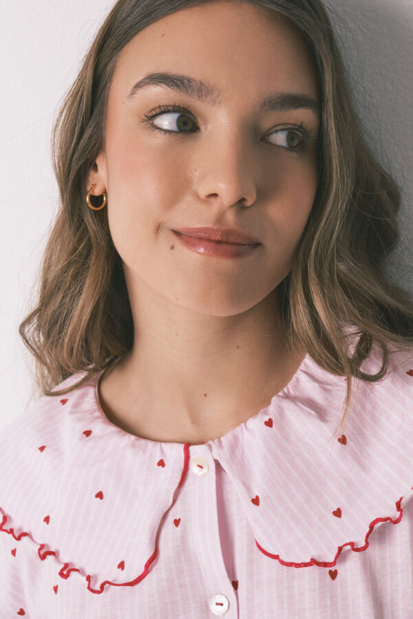 Women'secret Camisa de dormir gola Peter Pan em algod&atilde;o rosa