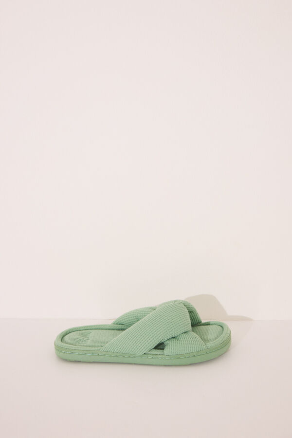 Women'secret Chinelos de quarto abertos waffle verde verde