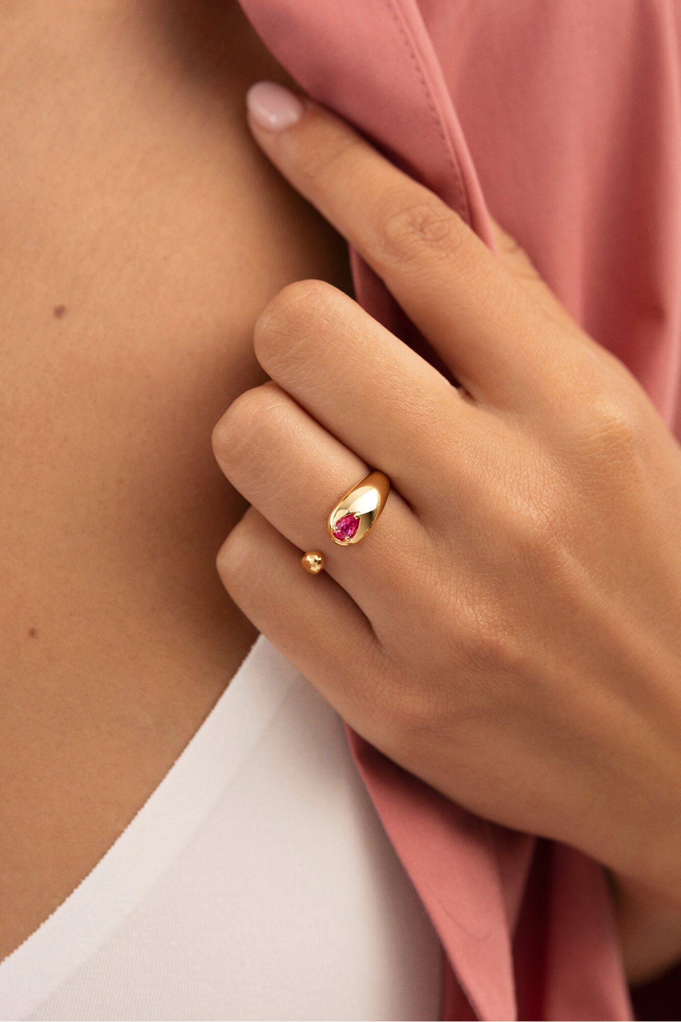 Singularu Anillo Doble Gota Pink Ba&ntilde;o Oro