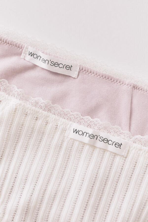 Women'secret Pack 2 cuecas cl&aacute;ssicas em algod&atilde;o rosa e estampado branco branco
