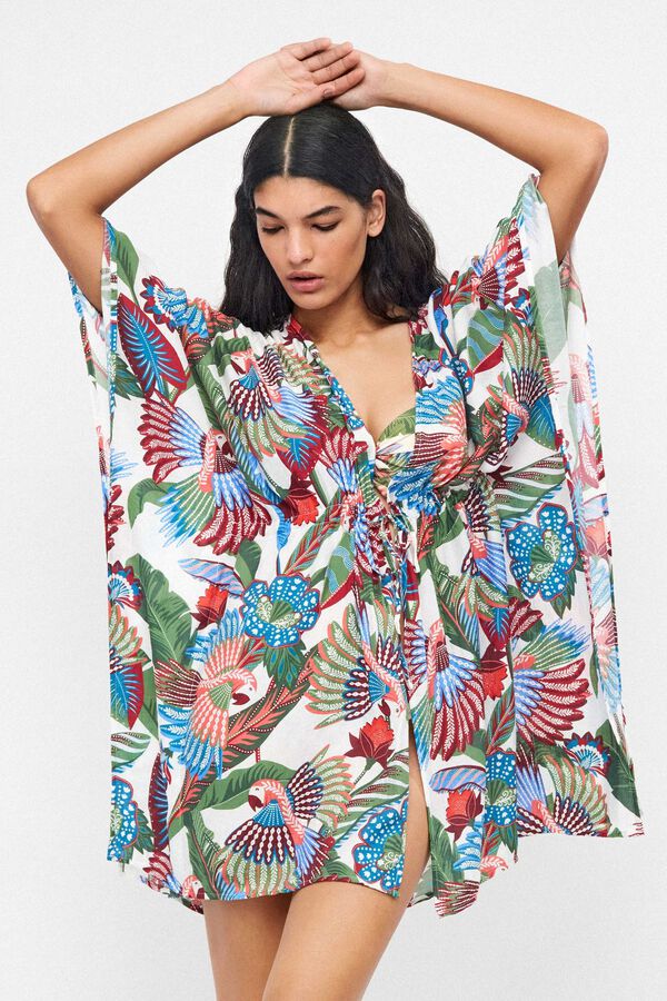 Gisela Caft&aacute;n estampado tropical blanco