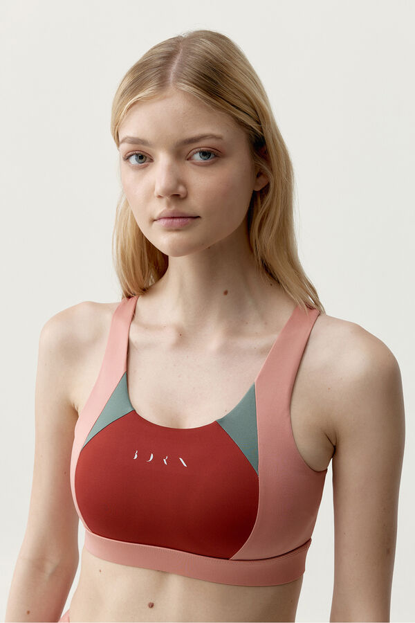 Born Living Yoga Top desportivo Darana vermelho coral/verde estampado