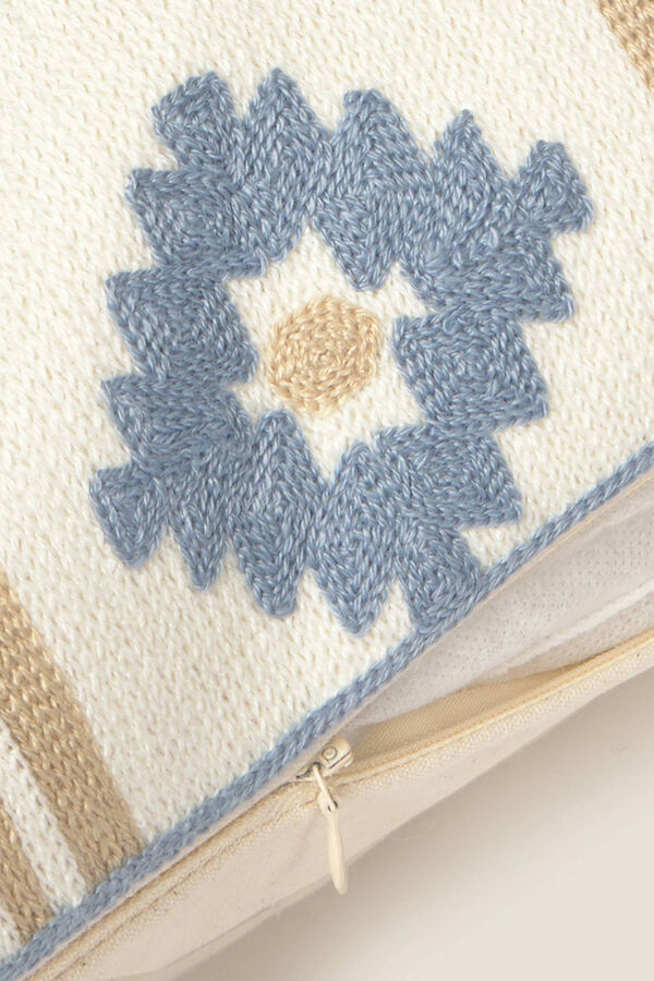 Textura Capa de almofada com fio tingido e desenho geométrico azul