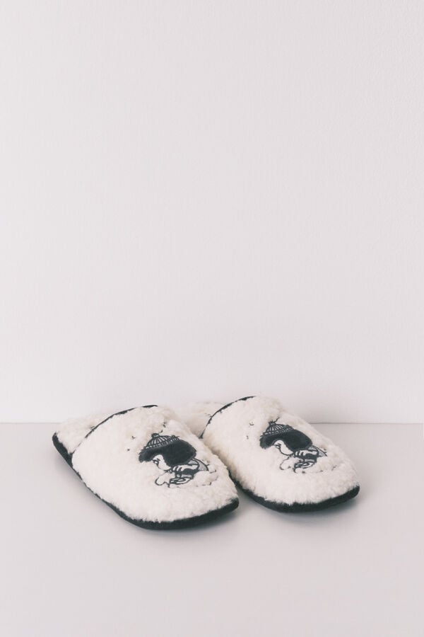 Women'secret Chinelos de quarto em borrego cinza Mafalda bege